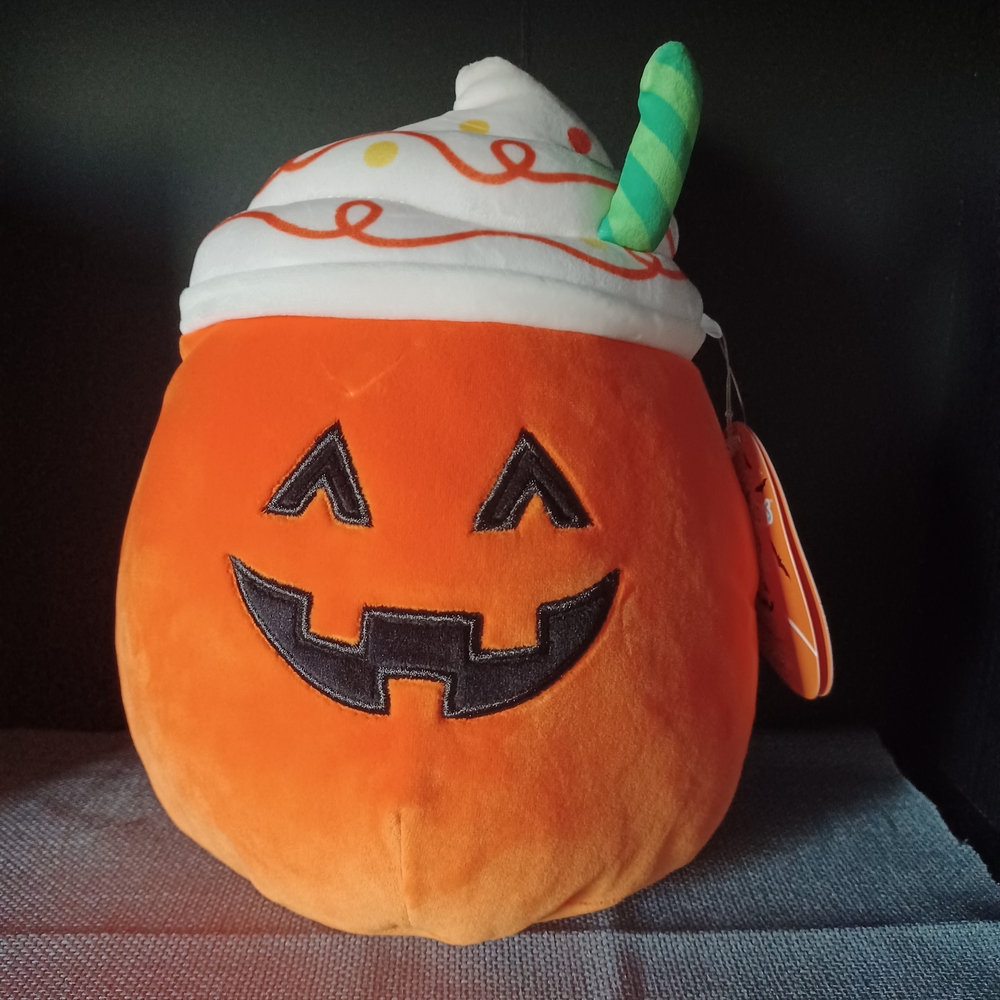 Squishmallows Lester Orange and Black Pumpkin Latte Costume